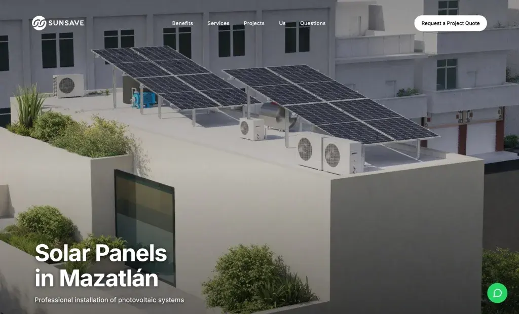Desktop view of the Sunsave solar energy website