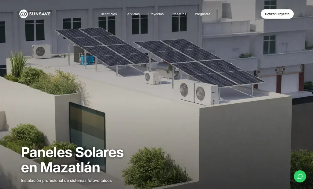 Vista de escritorio del sitio de energía solar Sunsave