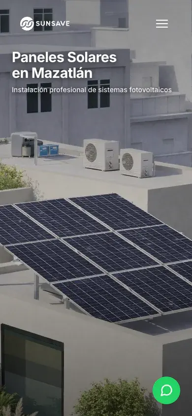 Vista móvil del sitio de energía solar Sunsave